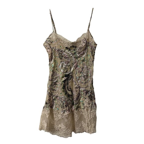VTG Mary Green Silk Y2K Coquette Fairy Paisley Lace Trim Chemise Womens Medium - Picture 1 of 5